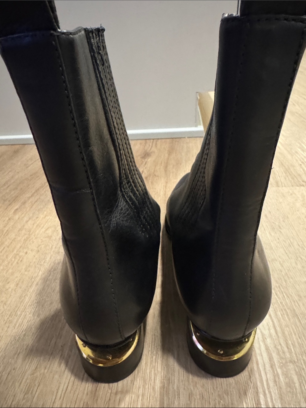 Alexander Wang Black Leather Ankle Booties with Gold Heel Band